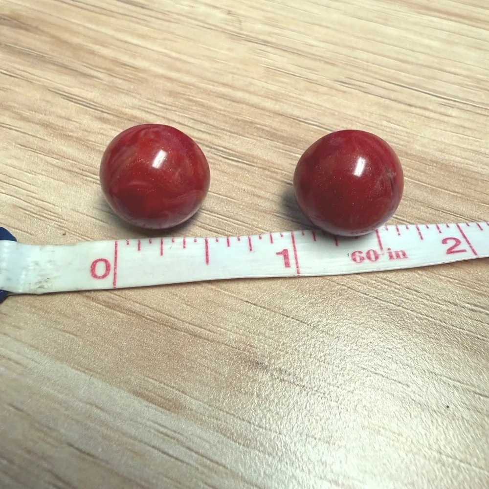 Red Marbled Stud Earrings Round Domed‎ Swirl Resin Post Back Bold Retro Style